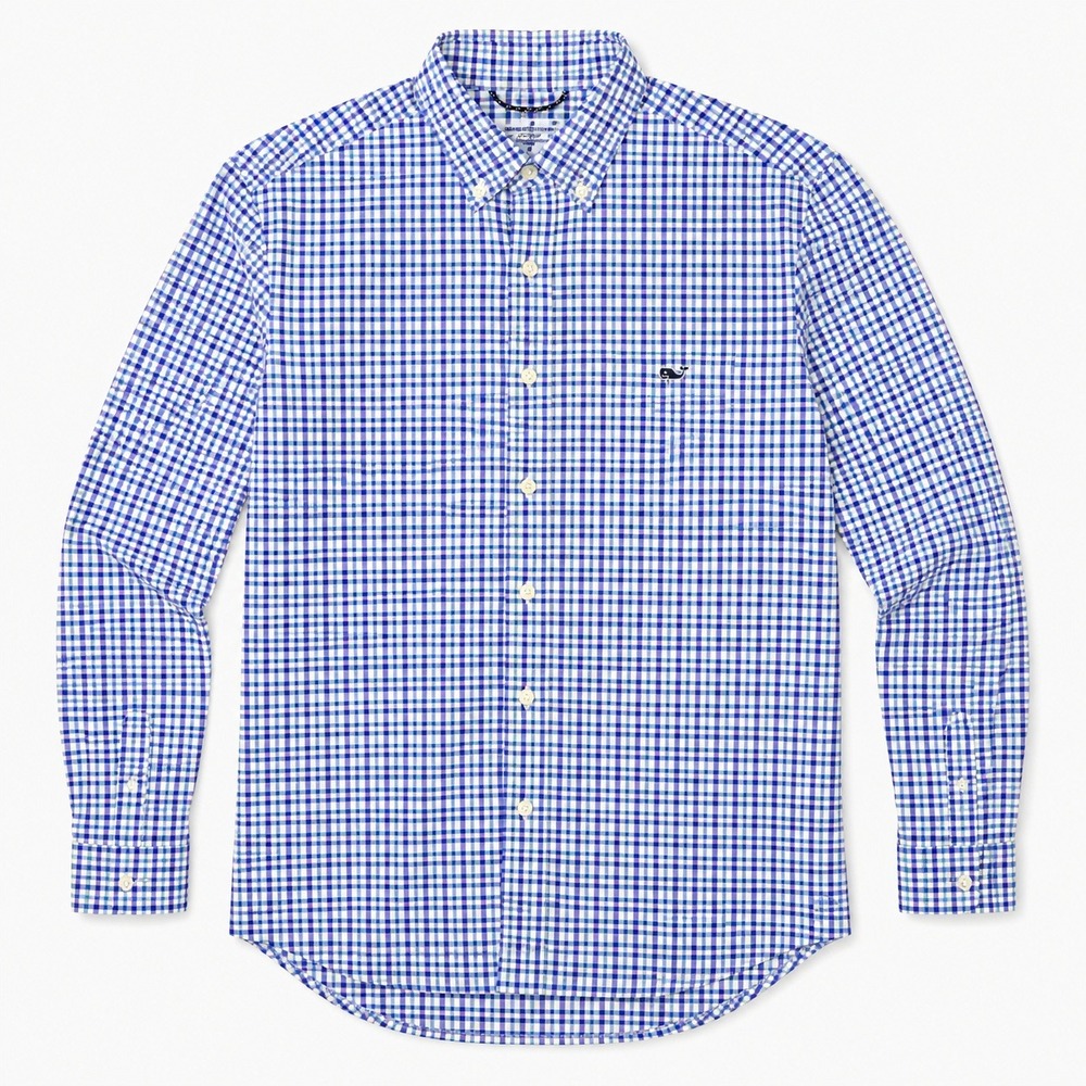 Vineyard Vines‎ On-The-Go Performance Gingham Shirt Mens Medium Blue Check